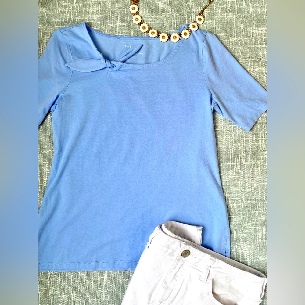 Talbots Petite Tie-Neck Tee Shirt | Pima Cotton | Size SP